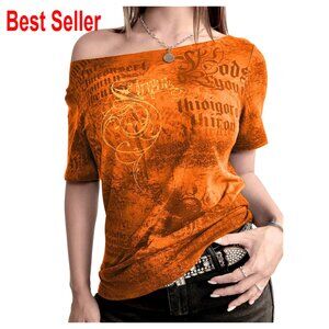Y2K Goth Graphic Tee Off Shoulder Vintage Streetwear Summer Top